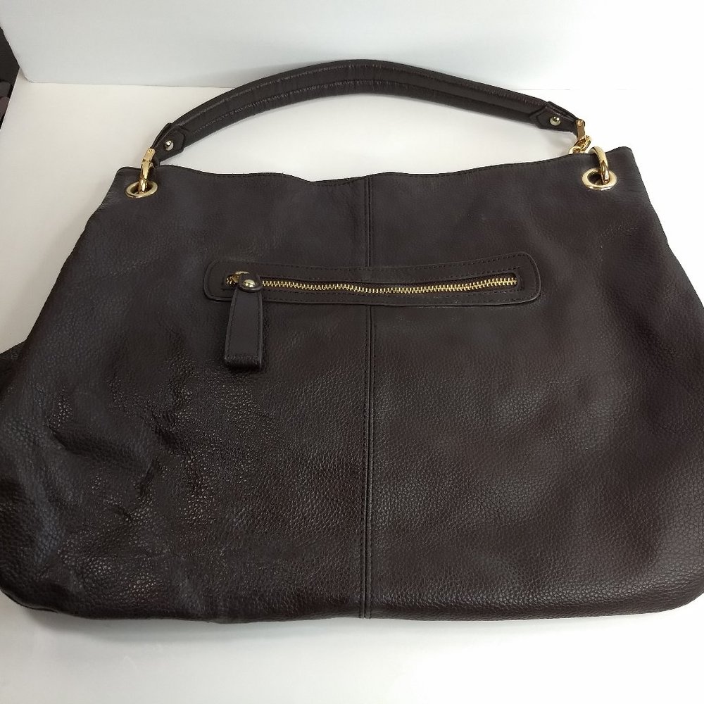 Cuore & Pelle Sophia Hobo Brown Pebble Leather Shoulder Bag Purse Gold Tone